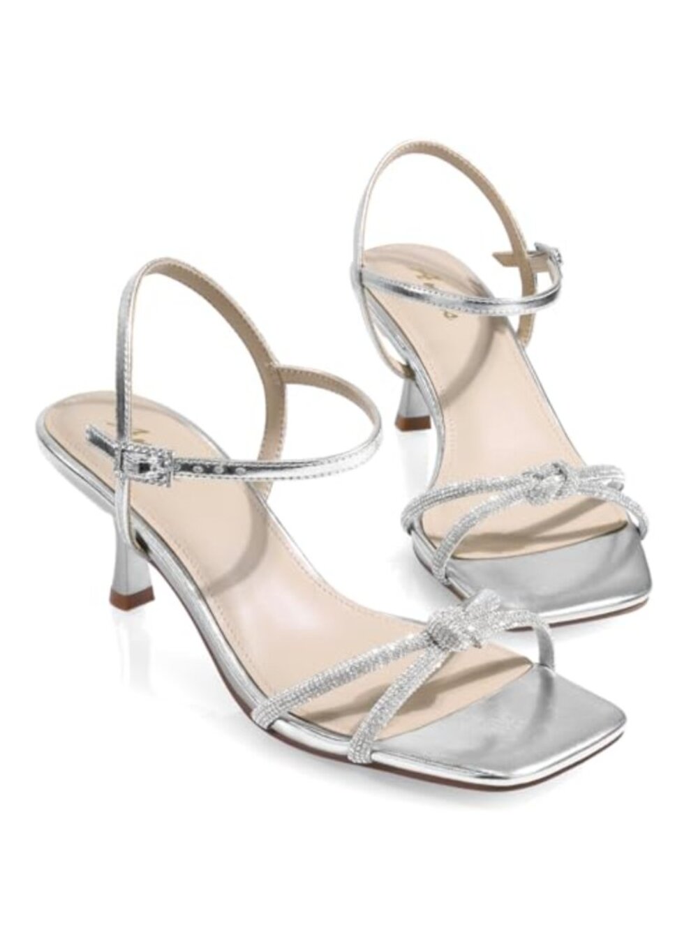 Kitten Heels Rhinestone Strappy Sandals Square Toe Formal Shoes Wedding Bridal